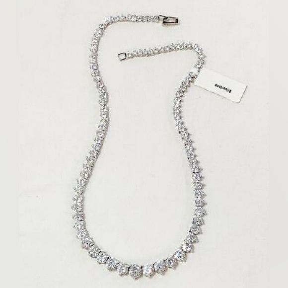 Seta Round Cubic Zirconia Silvertone Graduated Eternity Necklace 16" - Picture 3 of 14